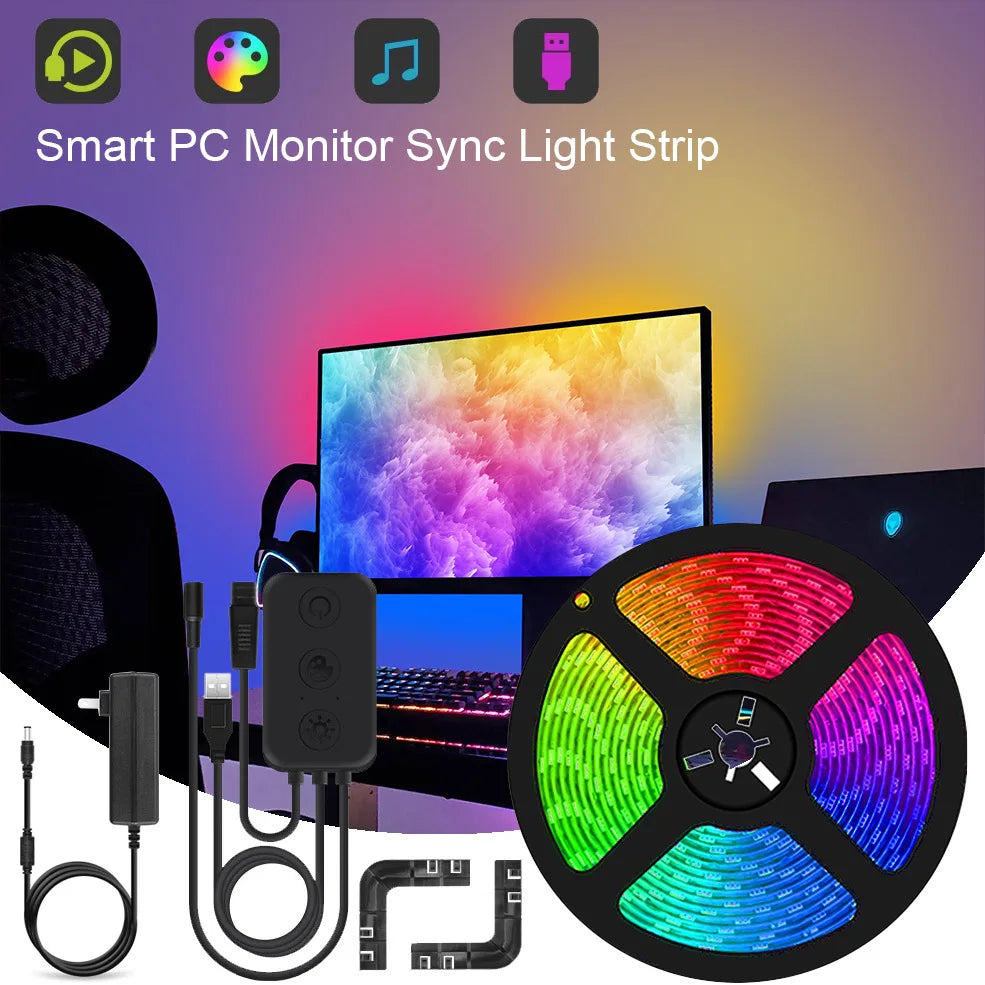 " Ambient RGB Led PC Backlight Gaming Computer Monitor Decor 60led/m