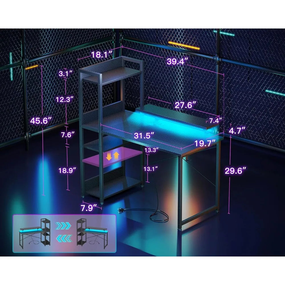 40 Inch Computer Desk with Storage Shelves & Monitor Stand, Study