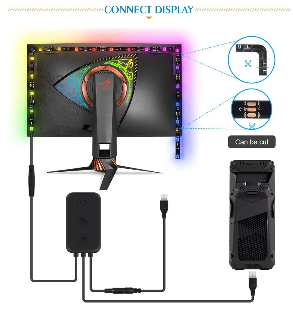 " Ambient RGB Led PC Backlight Gaming Computer Monitor Decor 60led/m