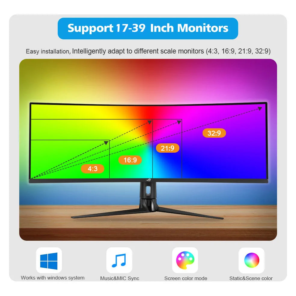 " Ambient RGB Led PC Backlight Gaming Computer Monitor Decor 60led/m