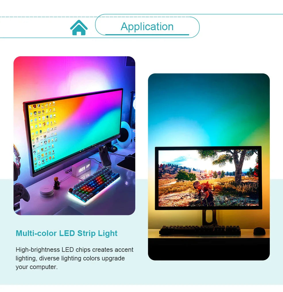 " Ambient RGB Led PC Backlight Gaming Computer Monitor Decor 60led/m